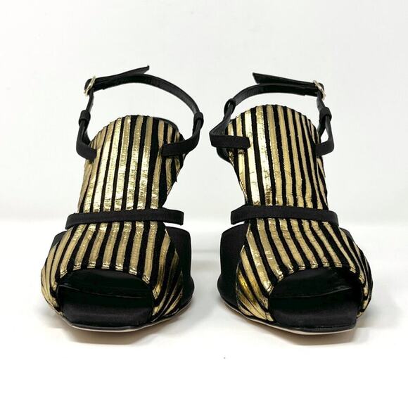 Manolo Blahnik Black & Gold Peep Toe Sandals – Size 37 - Picture 4 of 10